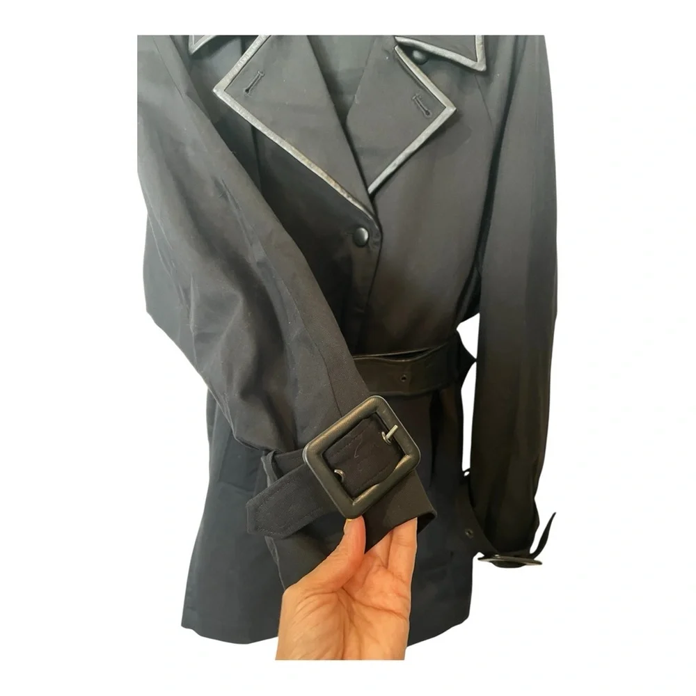 The Kooples LEMAL Trench Coat Black Leather Belt Cotton Size 34 US 2 $618 NWT - Picture 5 of 14